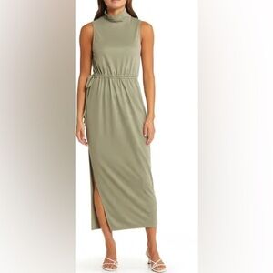 NWT Open Edit Mock Neck Sleeveless Knit Dress in Sage Sz XS. New with tag.